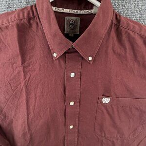 Cinch Red Purple Long Sleeve Button Up Shirt Men Medium Cotton Logo Pocket